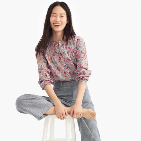 Liberty London Arts Fabrics x J. Crew Colourful Paisley Partial Button Blouse XS - Picture 16 of 16